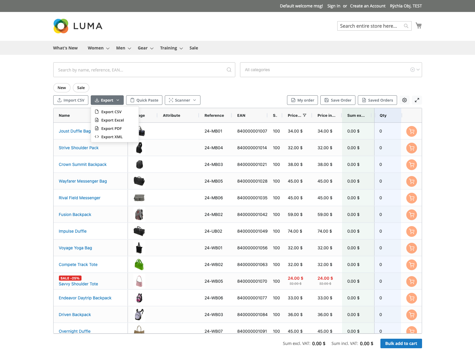 Export Dropdown