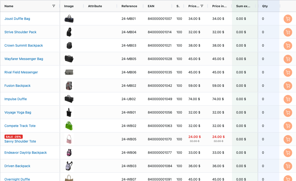 Product Grid with Stock