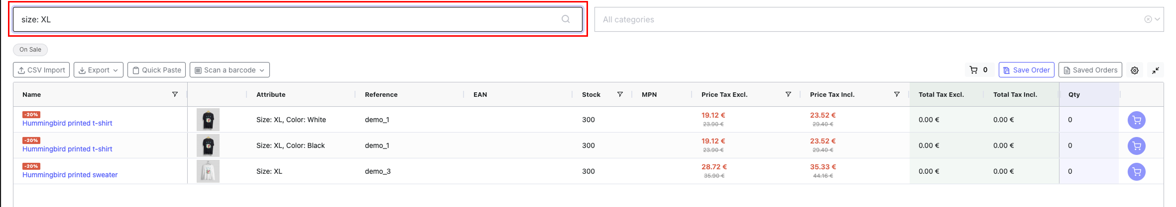Search field with bolt typed in, grid showing only matching products