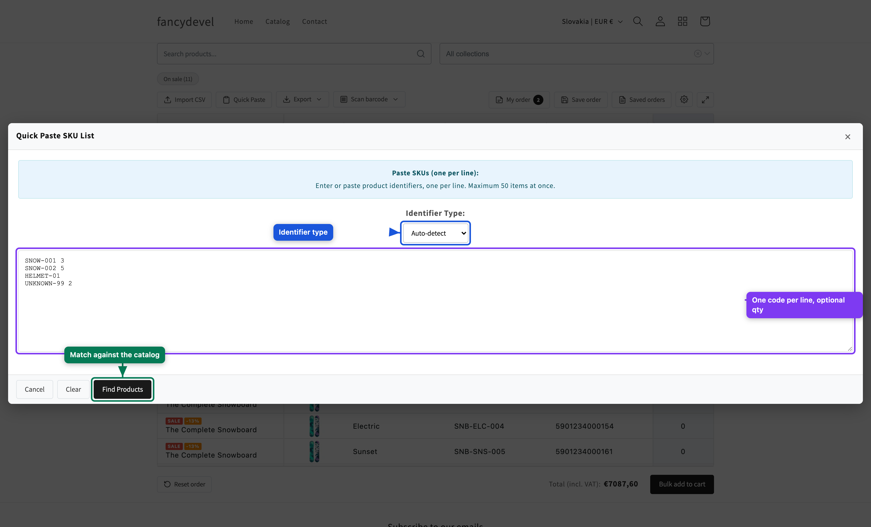Quick Paste — identifier list and type