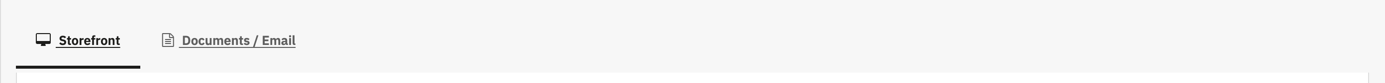 Tab navigation with the Storefront and Documents / Email tabs