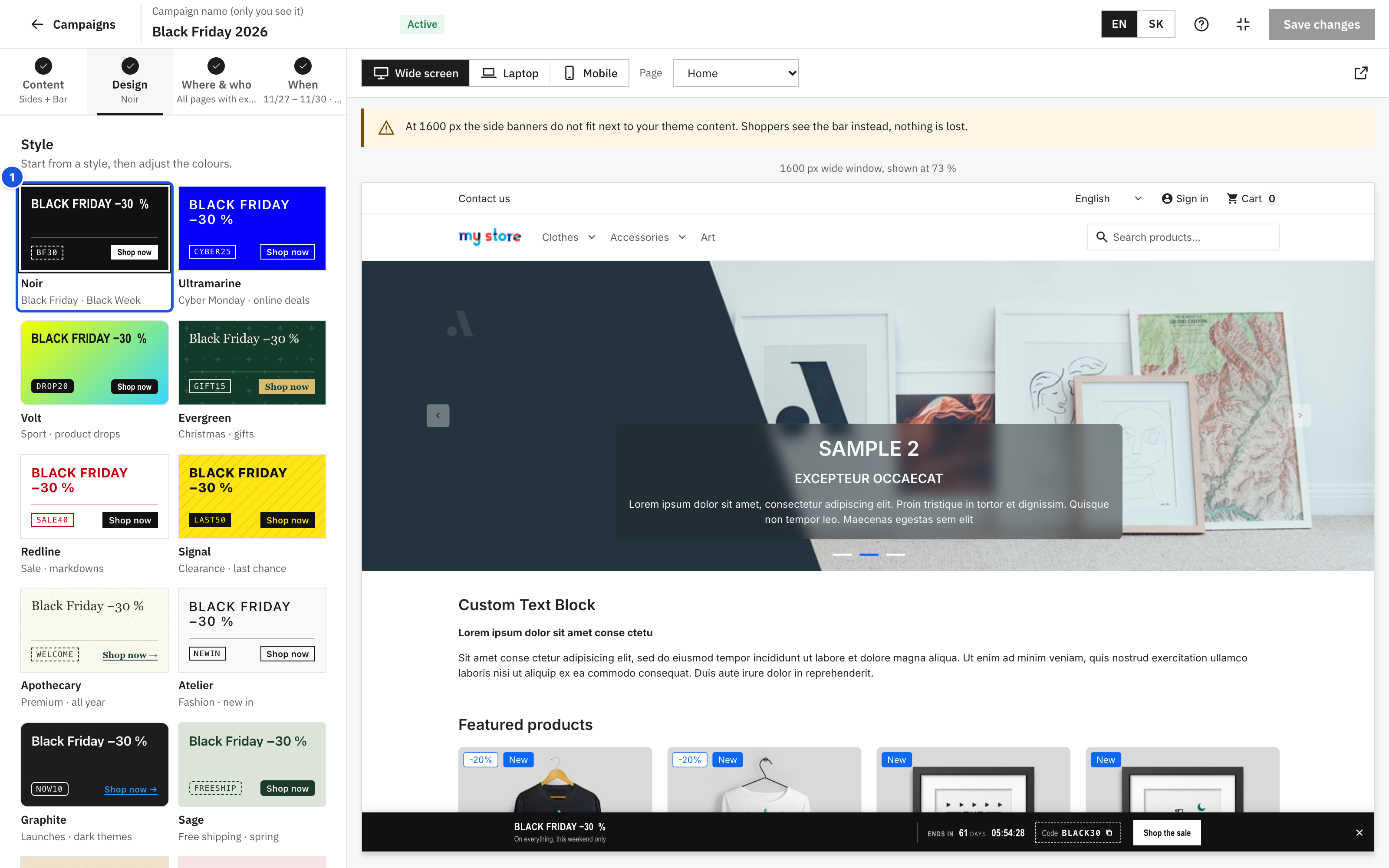 Design tab: (1) the style gallery